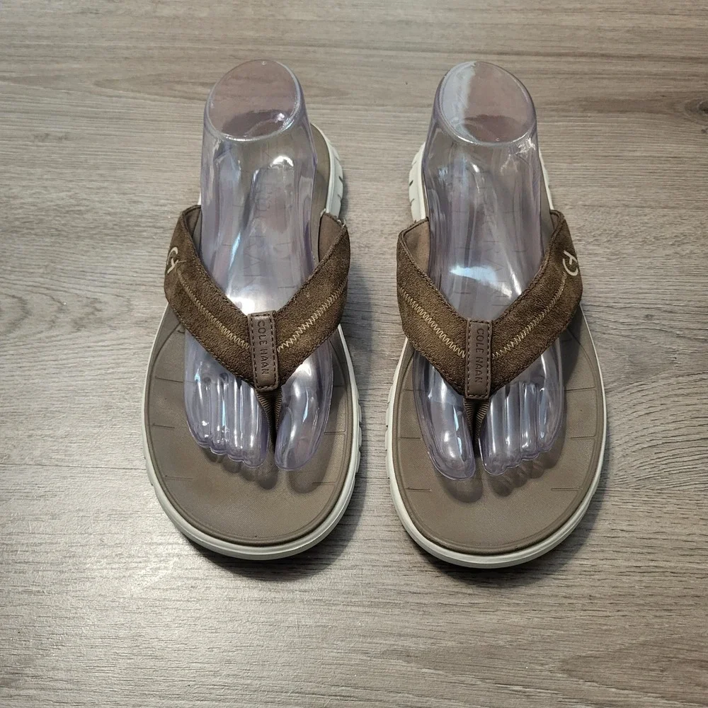 Cole Haan Zerogrand Mens Brown Flip Flop Sandals Size 9 Rubber Leather Vacation